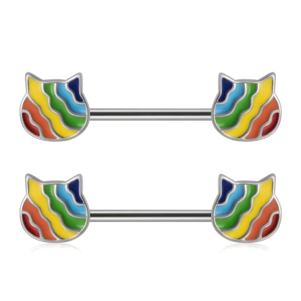 Rainbow Cat Nipple Rings 14g - 1 Pair